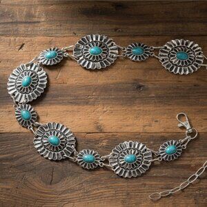 Silver Textured Turquoise Western Concho Belt
